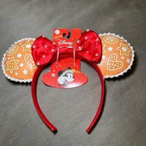 Disney Red Gingerbread Ears Christmas Holiday Minnie Mouse Mickey Ears Headband